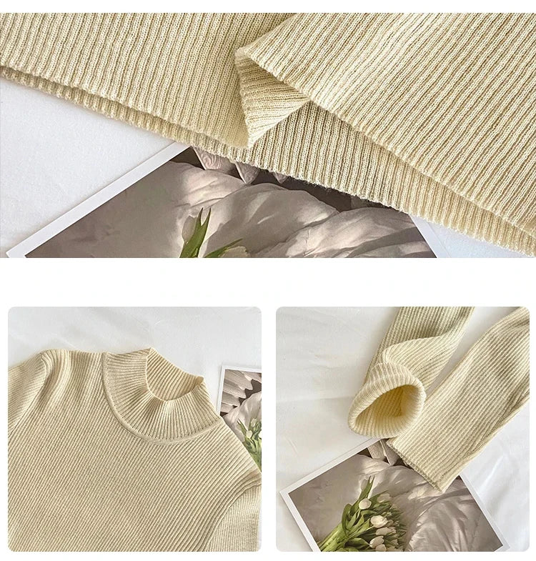 Korean Grace Knitwear – Elegant Mock Neck for Modern Women.
